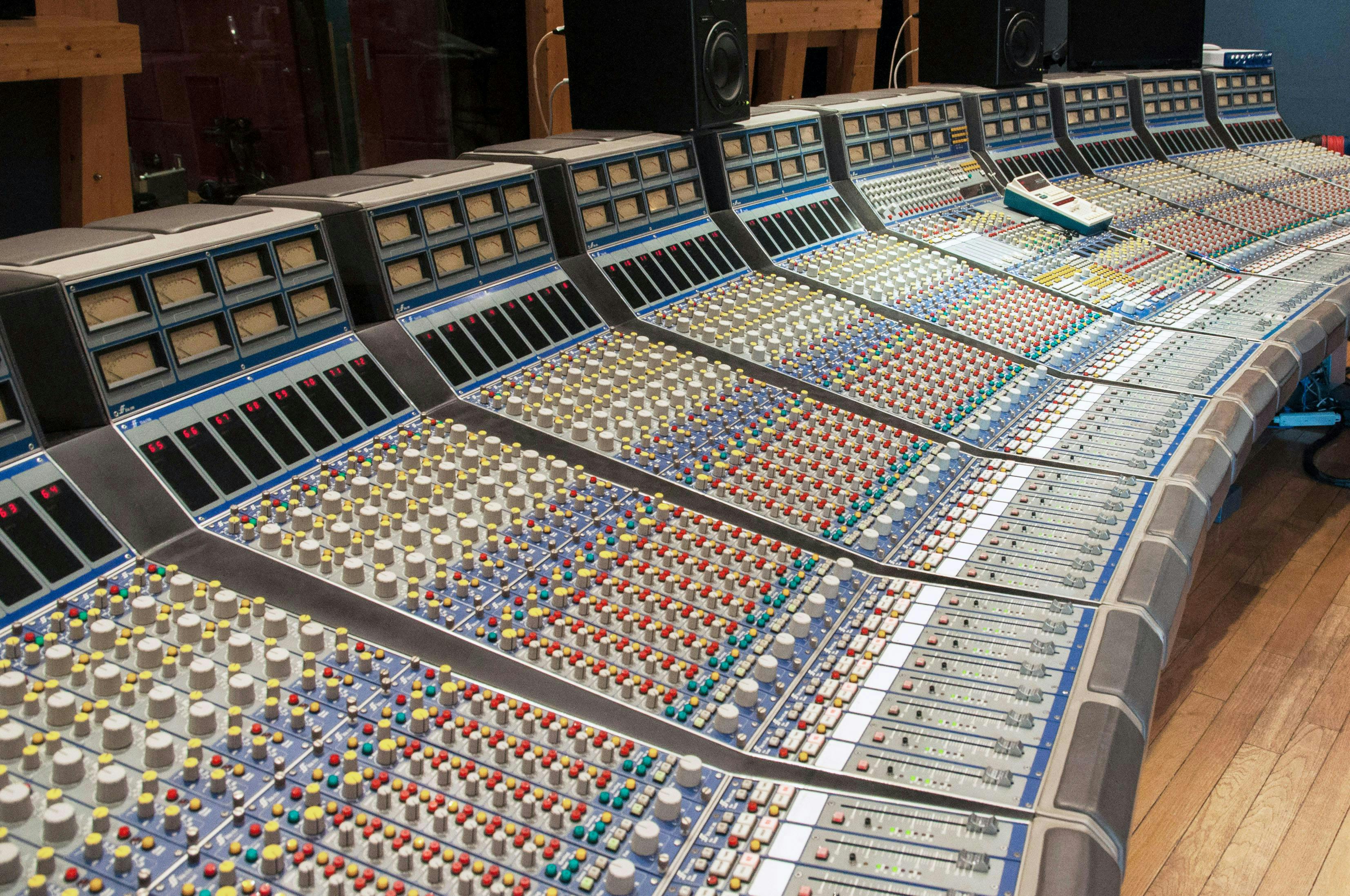Consoles in a recording studio.
